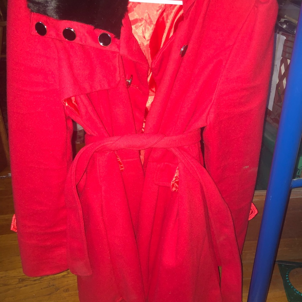 Red stylish trench coat with tie waist